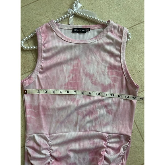 PrettyLittleThing Tie Dye Bodycon Dress Ruched Sleeveless Pink White Size 10 - Picture 4 of 4